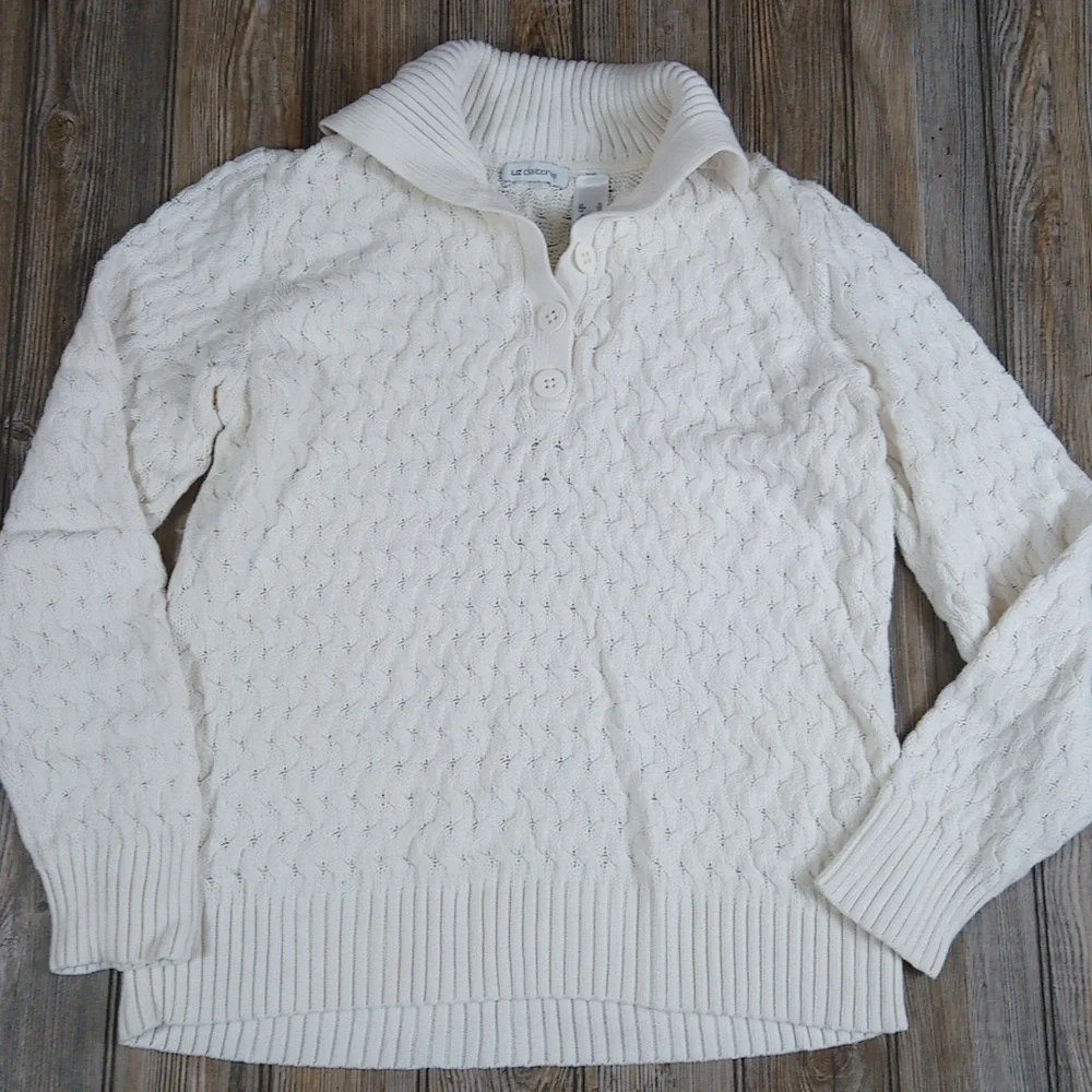 Liz Claiborne Knit Quarter Button Long Sleeve Sweater Top - Picture 1 of 9